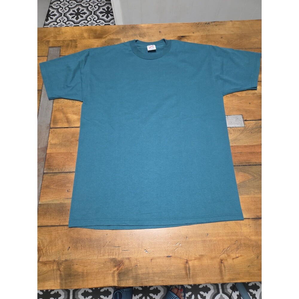 jerzees vintage 1990s teal blank 50/50 heavyweight plain shirt L vtg